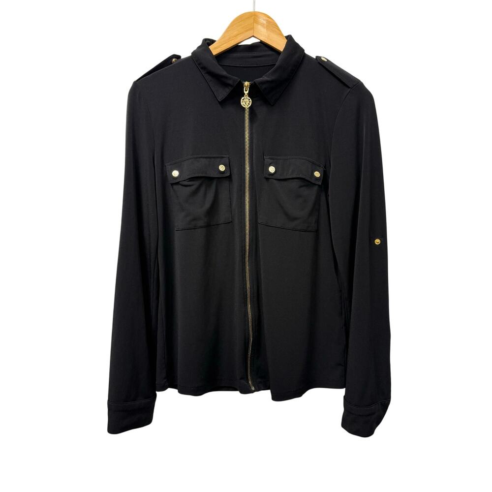 Anne Klein zippered woman's top in black with gold buttons